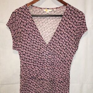 Boden Leaf Print V-Neck Dress - Size 6P (US)